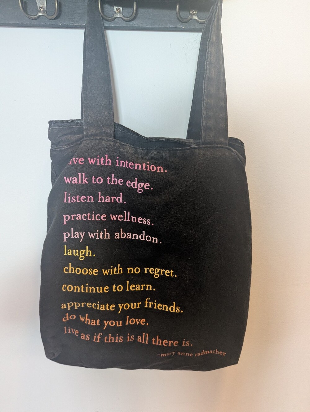 Quotable Black Canvas Zip-Up Tote Bag
